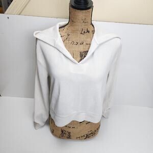 Wallflower Soft Fuzzy Cream Colored Crop Top Hoodie Women's Size M